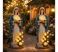 Statua da giardino a energia solare per esterni, con rose LED incandescenti, statua da giardino per la madre cattolica, decorazione da giardino cattolica, regalo commemorativo per donne, mamma e nonna