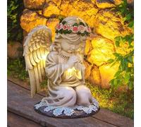 Statua da giardino a forma di angelo custode, decorazione per esterni, lampada solare, resistente alle intemperie, decorazione da giardino, cortile, cimitero, davanzale, terrazza, 20,5 cm