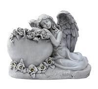 Statua da giardino a forma di angelo solare, scultura di angelo illuminato con scritta in cuore, decorazione in resina per esterni in memoria della persona cara, dura lunghe ore, 19 x 14,5 x 10,5 cm