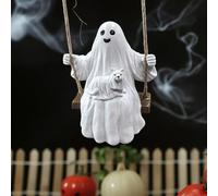 Statua da giardino a forma di fantasma altalena, decorazione per Halloween, divertente scultura altalena albero fantasma, fantasma che cammina sul dondolo, simpatico fantasma spettrale, decorazione