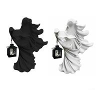 Statua da giardino a forma di strega di Halloween, luce solare con lanterna, decorazione per esterni, in resina, spettrale, luce notturna per patio, prato, cortile (bianco solare)