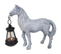 Statua da giardino con cavallo con lanterna solare Statuetta di animali in resina per esterni Stravagante patio Cortile Decorazioni artistiche per prato Ornamento da giardino ad energia solare p