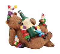Statua da giardino con orso bruno ubriaco e 5 gnomi, decorazione da collezione, decorazione per patio, paesaggio, ornamenti in resina, regali per donne, uomini, adulti, amici
