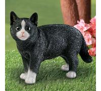 Statua Da Giardino Di Un Gattino Tuxedo Nero E Bianco In Piedi Incantevole