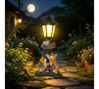 Statua da Giardino Solare a Forma di Gatto, Figurina da Esterno in Resina con Luce LED Solare, Vaso da Notte Solare a Forma di Gatto Resistenti alle Intemperie per Cortile, Patio, Prato,Cat & Mouse