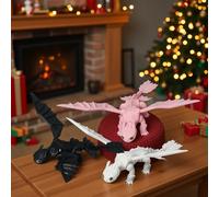 Statua da scrivania in plastica bianca e rosa realizzata a mano con stampa 3D, raffigurante un drago fantasy con occhi verdi, senza elettricità necessaria, decorazione da interno/esterno, regalo ideal