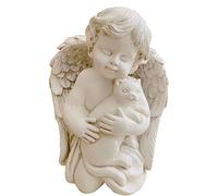 Statua d'angelo con ali d'angelo che tengono il gatto, fedele ricordo, statuetta da giardino, per interni o esterni, 17,8 cm
