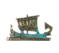 Statua Decorativa Argo di Giasone Replica Nave Antica Greca in Bronzo, Scultura del Mito di Giasone e gli Argonauti, Elemento d'Arredo Culturale e Storico Bronzo Massiccio Patina Oro Verde 5cm Altezza