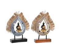 Statua Decorativa DKD Home Decor 18,5 x 5,6 x 30,5 cm Beige Azzurro Buddha Or
