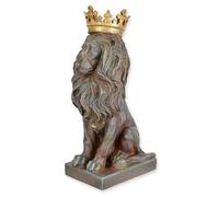 Statua Decorativa Leone con Corona Altezza 56,5 CM Figura Di Resina Scultura