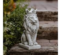 Statua decorativa leone leone "re" corona statua in pietra, h. 36 cm, 9 kg, a...