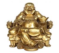 Statua del Buddha Che Ride, Ornamento, Buddha Maitreya, Dio della ricchezza, Seduto su Una Sedia a Forma di Drago, Scultura, Decorazione per Ufficio e casa, Feng Shui, Ottone
