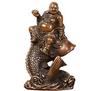 Statua del Buddha Che Ride, Ornamento in Ottone, Buddha Maitreya, Dio della ricchezza, con Scultura di Una Figura di Arowana a Cavallo, Decorazione Feng Shui per casa e Ufficio, Ottone