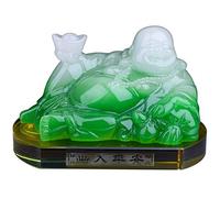 Statua del Buddha Che Ride per buona Fortuna, ricchezza e Felicità, Decorazioni di Buddha per la casa con lingotto Che Tiene la Mano, Ornamenti,Green