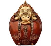 Statua del Buddha Dio della ricchezza in Ottone Buddha Che Ride Tenendo in Mano Un lingotto Statua Regalo di Capodanno Cinese Attira ricchezza Ornamento Feng Shui Casa Ufficio Giardino Deco
