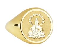 Statua del Buddha in argento sterling 925 | Anello placcato in oro | Anelli con sigillo rotondi 14x14 mm | Misura della fascia US 5-12,5 Avelaibal | LKDR_0259