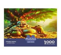 Statua del Buddha in cartone riciclato al 100%, Buddha sorridente tra tesori dorati, puzzle da 1000 pezzi per adulti, stimolante e stimolante, 70x50 cm/1000 pezzi