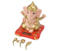 Statua del Dio Elefante Ganesha 10 X 11 X 9cm Sculture in ABS del Dio Elefante ad Energia Solare con 3 Decorazioni Portatili Staccabili, Statuetta della Idolo Indiano Ganesha(Colore della carne)