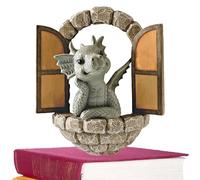 Statua del drago legge un libro: dinosauro che tiene la statuetta di farfalla, scultura in resina sintetica | Drago da giardino meditante decorativo per casa, giardino, ufficio