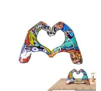 Statua del gesto del dito dell'amore,Statua del gesto del cuore - Scultura d'arte del cuore dei graffiti | Statua del gesto della mano, ornamento colorato in resina a forma di cuore per la decorazione