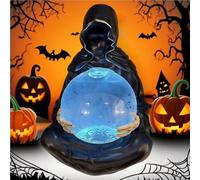 Statua del Grim Reaper con sfera di cristallo a forma di pipistrello volante, globo d'acqua con luce LED, decorazione di Halloween, sfere di cristallo luminose del Dio della Morte