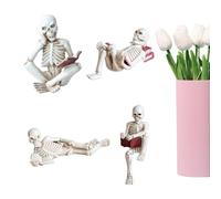 Statua del libro di lettura dello scheletro, statue dello scheletro di Halloween - Libro di lettura di ornamenti di Halloween moderni,Decorazione di Halloween moderna in resina 4X, decorazione del