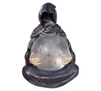 Statua del Mietitore con Globo Pipistrello, Dio della Morte con Sfera di Cristallo, Figurina Gotica in Resina con Sfera di Cristallo, Sculture Misteriose Fantasy per Mensola, Decorazione Halloween