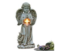 Statua del patio dell'angelo solare-decorazione del giardino dell'angelo che prega in resina, angelo di luci solari esterne | angelo per la decorazione del giardino esterno, luce solare, ornamento da