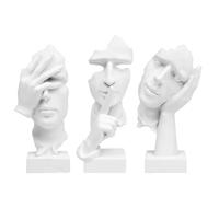Statua del pensatore a 3 pezzi, il silenzio è una statuetta d'arte astratta in oro, sculture in resina per la casa moderna Decorazioni per oggetti decorativi per l'ufficio domestico (Bianco)