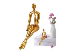Statua del pensatore d'arredamento dorato, scultura seduta astratta dorata | Statua del pensatore di grandi dimensioni, statuette da collezione | Arte del pensiero moderno, decorazione di statuette