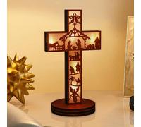 Statua del presepe in legno di Natale 3D con luce per l'arredamento della