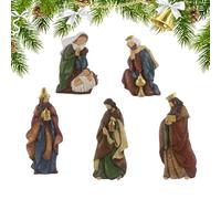 Statua Del Presepe,Set Da Collezione Da Tavolo Di 5 Pezzi | Scena Della Nascita Di Gesù Decorazione Interna - Per Davanzale Chiesa Portico Tavola Da Pranzo Scuola Bambini Adulti Madre Amici Cristiani