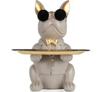 Statua Del Vassoio Del Bulldog Francese Grigio - Con Vassoio in Acciaio Inossida