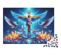 Statua della Croce Sacra Puzzle 1000 Pezzi Carta Adulti Vista Notturna Città Blu Gioco di Puzzle 1000 Pezzi Famiglia Regalo 70x50cm/1000pcs