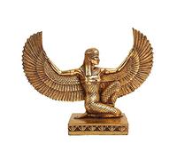 Statua della dea egizia Iside ali aperte in polystone con foglia d'oro mano Paint