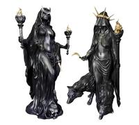 Statua della dea greca di Ecate - La strega della notte portatrice di luce, Phosforos degli inferi con i suoi segugi, scultura magica in resina (A+B)