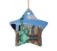 Statua della Libertà a New York Stampa Ceramica Forma Unica Ornamento, Doppio Lato Stella Cuore Ciondolo Per Natale Vacanze Decor