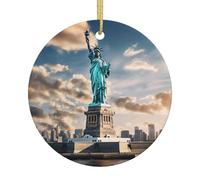 Statua della Libertà a New York Stampa Ornamenti in Ceramica Natale Albero di Natale Forma Rotonda Appeso per Home Office Decor