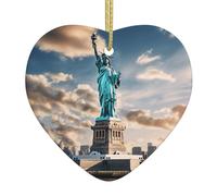 Statua della Libertà a New York Stampa Ornamento di Natale a forma di cuore in ceramica Albero di Natale Decor Keepsake Regali romantici