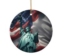 Statua della Libertà Bandiera Stampa Ceramica Pendente Rotondo Per Ornamenti Da Viaggio Per La Decorazione Domestica