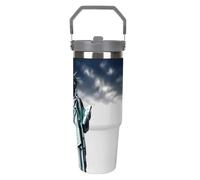 Statua della Libertà - Bicchiere con cannuccia, tazza da viaggio isolata in acciaio inox con manico, design a doppia parete, coperchio a prova di perdite, mantiene le bevande calde/fredde per ore