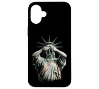 Statua della Libertà che copre il suo volto nel caos politico della vergogna Custodia per iPhone 16 Plus