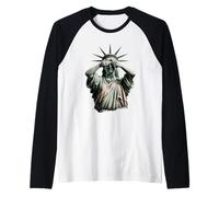Statua della libertà Che Copre Il Suo Volto nel Caos Politico della vergogna Maglia con Maniche Raglan