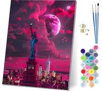 Statua Della Libertà Dipingere con i Numeri Adulti con Telaio, Dipingere con i Numeri Città, Fai da te Paint by Numbers Kits con 3 Pennelli e Pigmento Acrilico, pour Decorazioni Casa 30x40cm K-4165