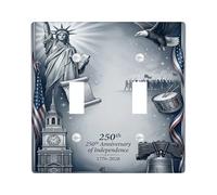 Statua della Libertà Doppia Piastra di Copertura Interruttore Della Luce, Patriottica Storica Aquila Orologio Torre Indipendenza Giorno dell'Indipendenza Plastica Blu Dimensioni Standard Toggle