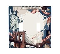 Statua della Libertà Doppia Piastra di Copertura Interruttore Della Luce, Patriottico Storico Eagle Bridge Anniversario Plastica Rossa Dimensioni Standard Piatti Decorativi da Parete per Soggiorno