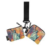 Statua della Libertà Doppia Portamonete Porta Carte di Credito Portafoglio Sottile Piatto Organizer per Carte con Portachiavi per Uomini 2 Pz, Statua della Libertà, 1 size, Art Deco