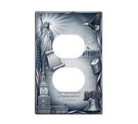 Statua della Libertà Duplex Outlet Covers Placca da parete, Patriottica Storica Aquila Orologio Torre Indipendenza Giorno dell'Indipendenza in Plastica Blu Dimensioni Standard Doppia Presa di