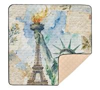 Statua della Libertà e Torre Eiffel: Acquerello & Lettere Art Morbido Tappetino da Gioco per Pavimento Comodo Tappetino per Animazione Attività per Neonati Bambini Bambini, 127 x 127 cm