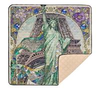 Statua della Libertà e Torre Eiffel: Art Nouveau, tappetino da gioco morbido e spesso per bambini, impermeabile, imbottito, per neonati, neonati, 127 x 127 cm